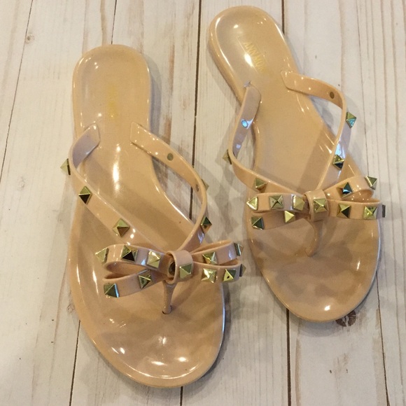 Ann Moore Shoes Studded Flip Flops Nude Jelly Poshmark